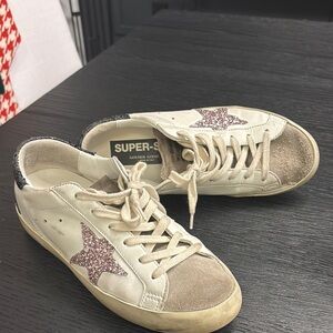 Golden Goose White and Pink Star Sneakers